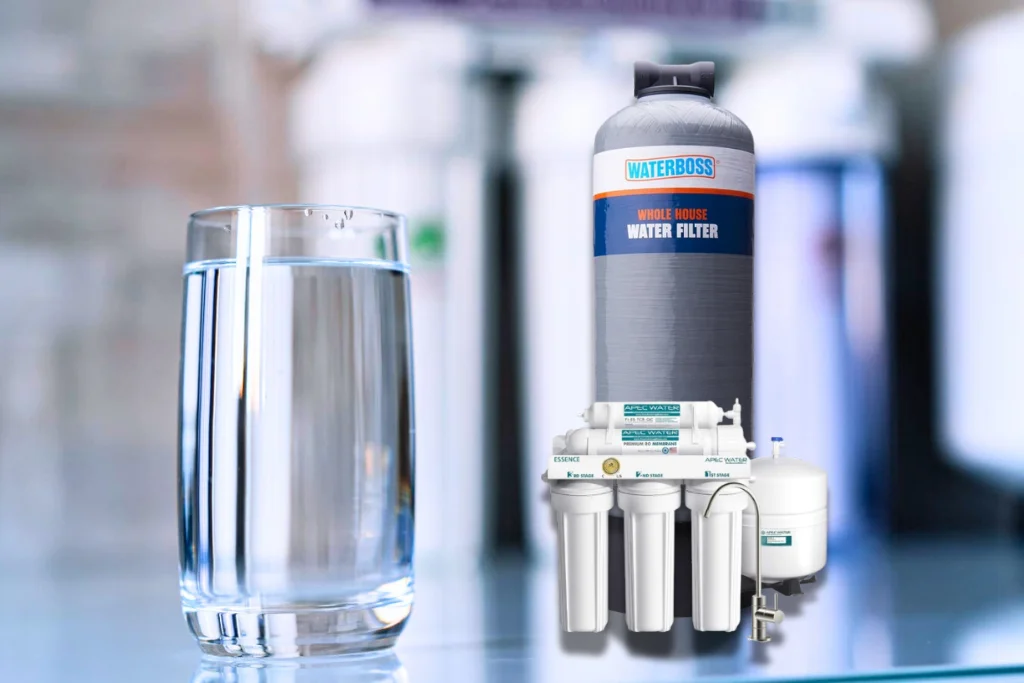 Water Filtration Systems in table with clean water