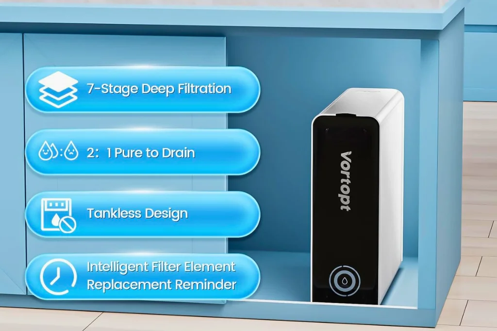 showing Vortopt Reverse Osmosis System R1 with Tech specification