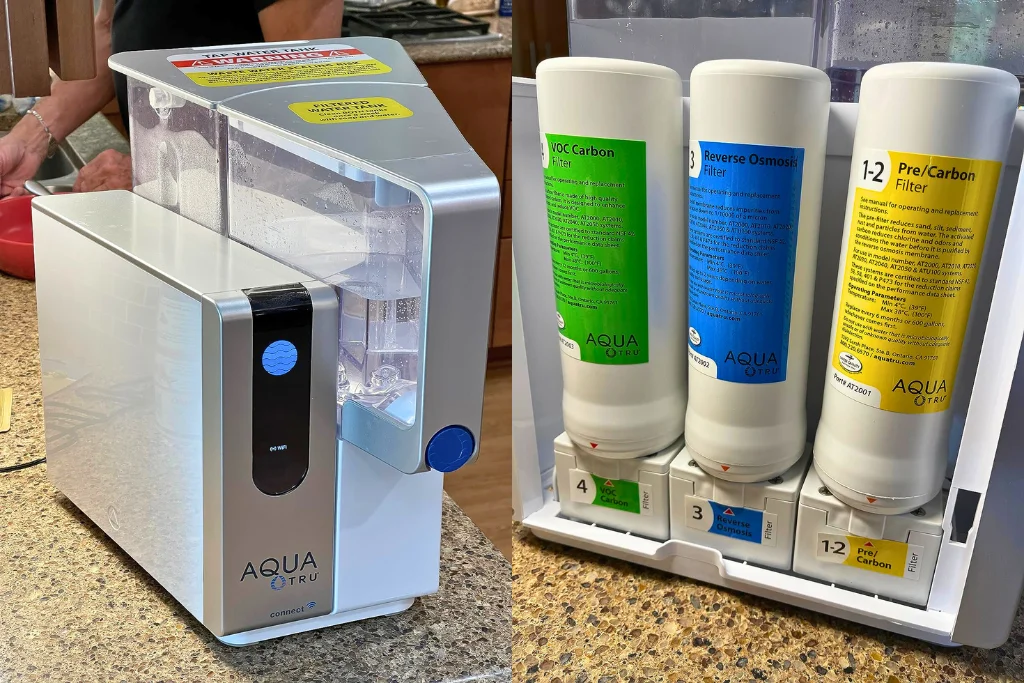 AquaTru Connect Countertop Water Filtration System - Smart Wi-Fi water purifier with 4-stage reverse osmosis filtration.